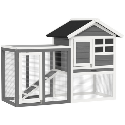 122cm Wooden Rabbit Hutch Bunny Cage Pet House with Tray Ladder Run Pawhut