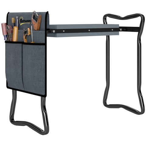 Outsunny Garden Kneeler Foldable Seat Bench EVA Foam Pad with Tool Bag Pouch