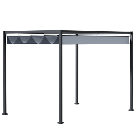 4 x 3m Metal Pergola Gazebo Patio Sun Shelter Retractable Canopy Grey Outsunny