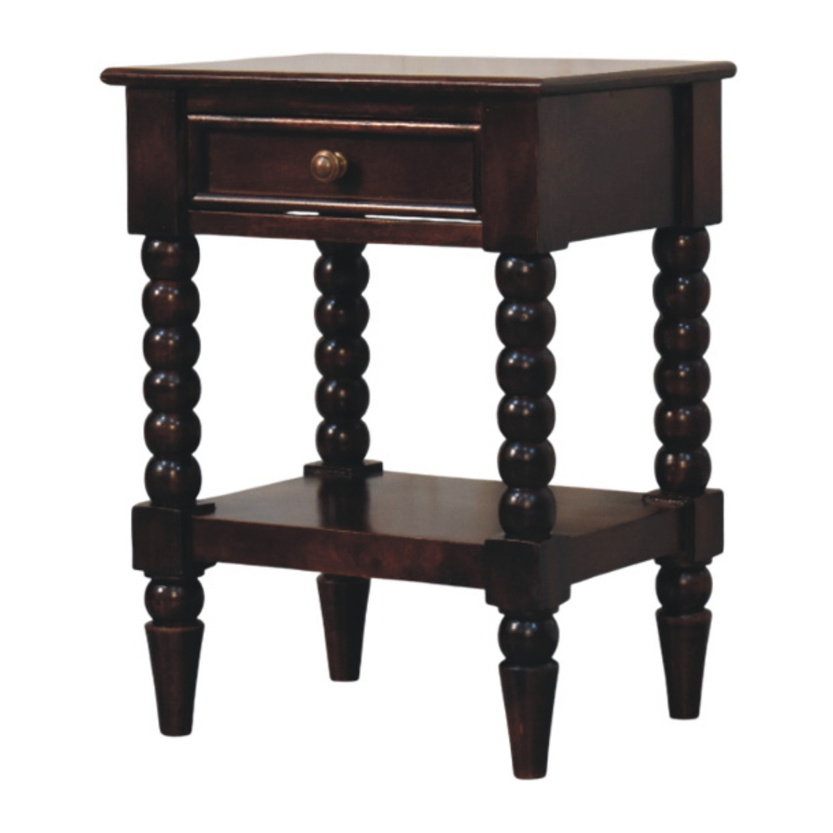 Artisan Furniture Solid Wood Vienna Nightstand, Drawer And Open Shelf, Dark Brown