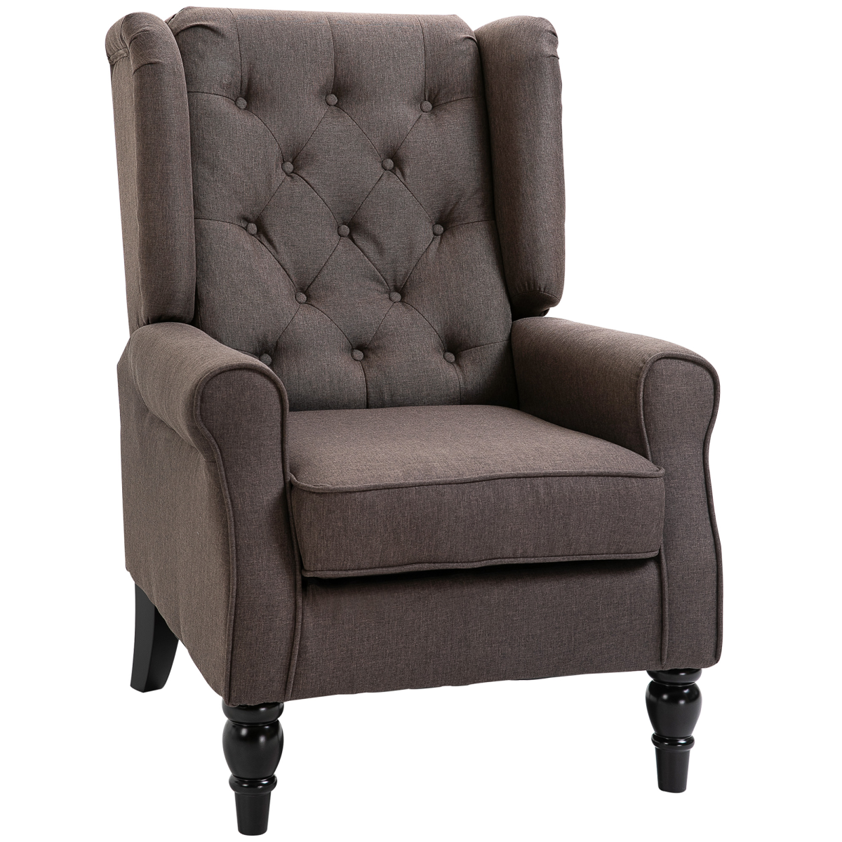 Retro Accent Chair Wingback Armchair with Wood Frame for Living Room Brown