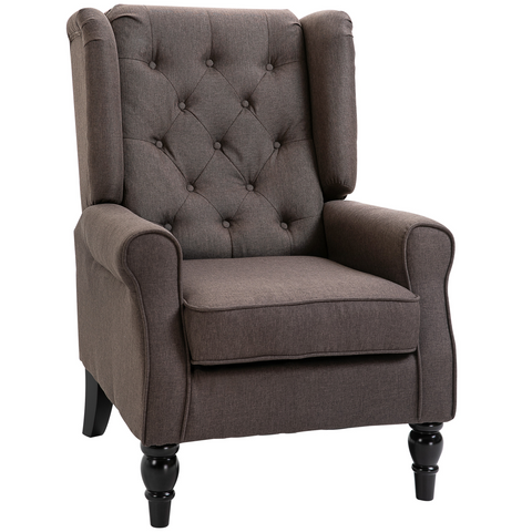 Retro Accent Chair Wingback Armchair with Wood Frame for Living Room Brown