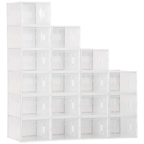 18PCS Clear Shoe Box, Plastic UK/EU Size 8.5/43, 25 x 35 x 19cm