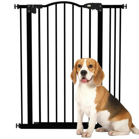 PawHut 74-87cm Adjustable Metal Pet Gate Safety Barrier w/ Auto-Close Door Black
