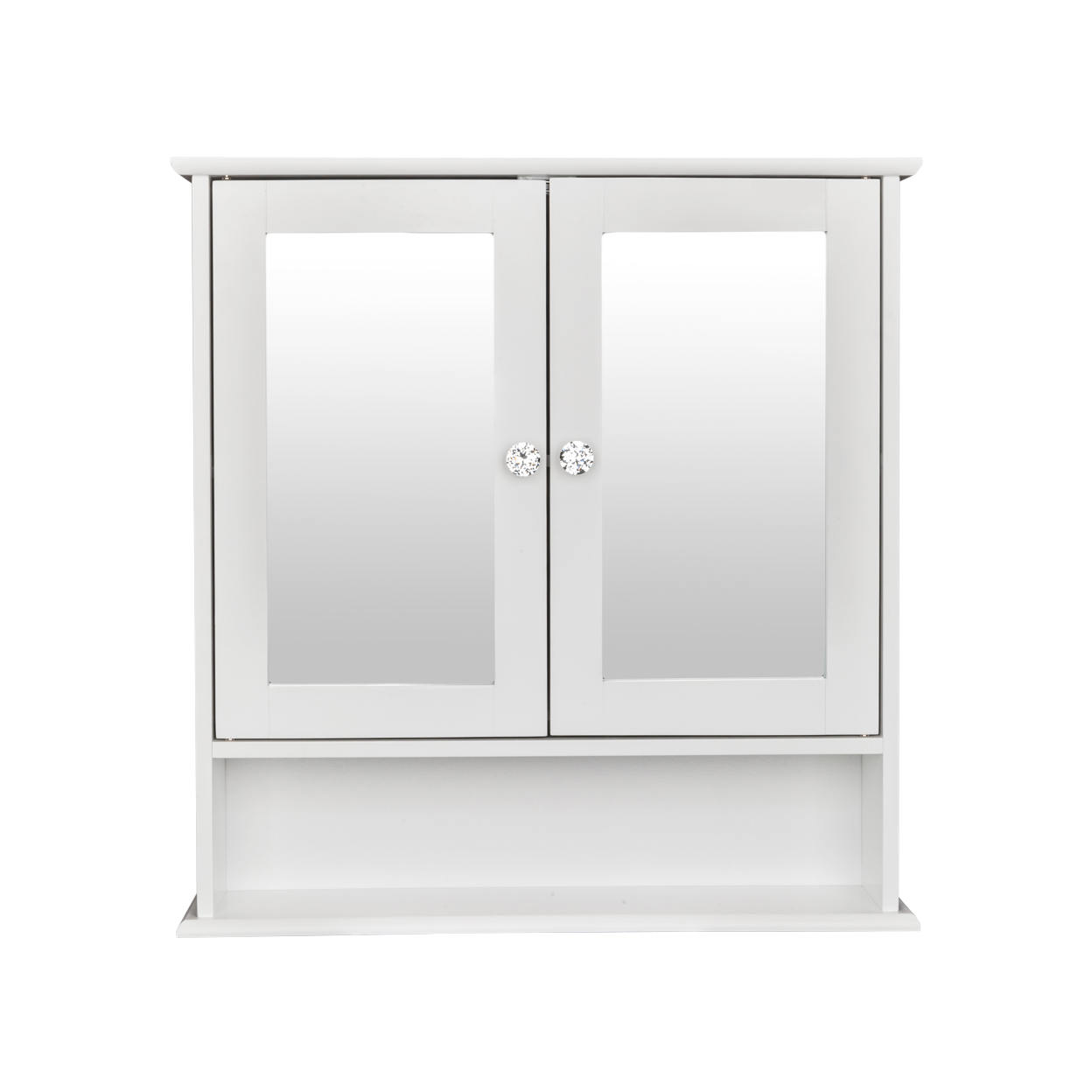 Double Door Mirror Indoor Bathroom Wall Mounted Cabinet Shelf White