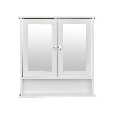 Double Door Mirror Indoor Bathroom Wall Mounted Cabinet Shelf White