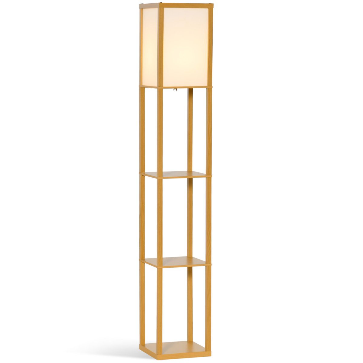 4-Tier Floor Lamp, Floor Light with Storage Shelf, Natural 3-Tier