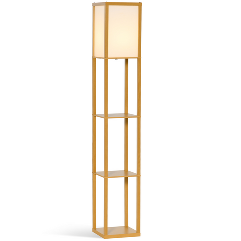 4-Tier Floor Lamp, Floor Light with Storage Shelf, Natural 3-Tier