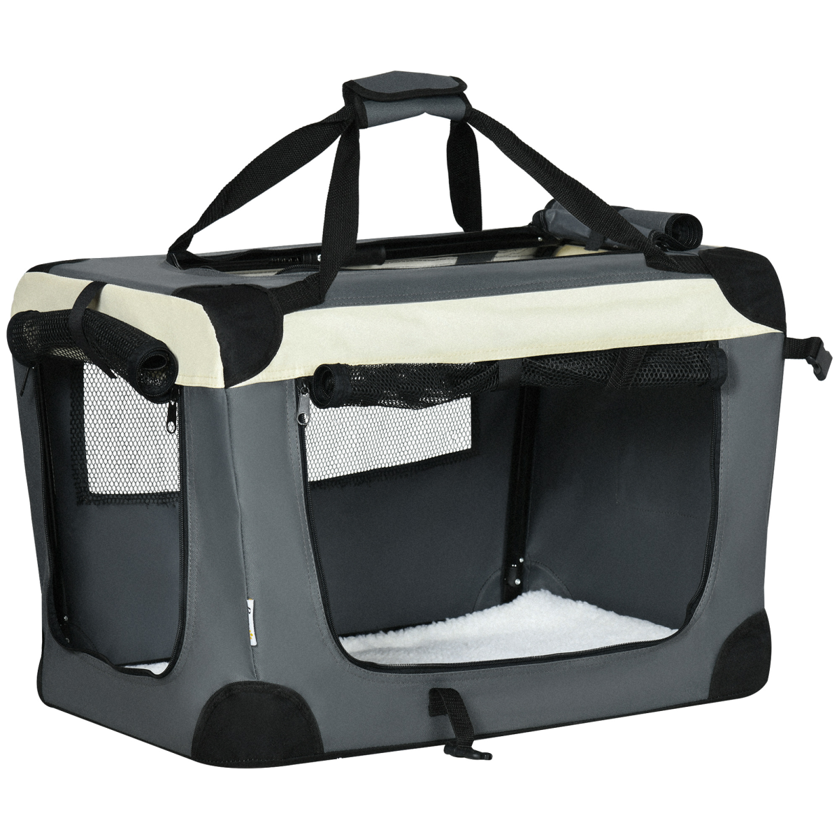 60cm Foldable Pet Carrier w/ Cushion, for Mini Dogs and Cats - Grey Pawhut