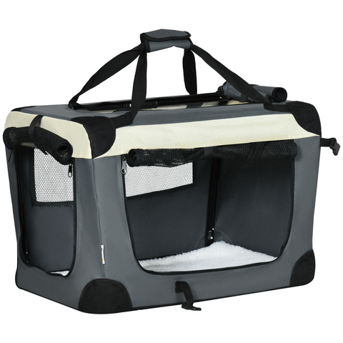 60cm Foldable Pet Carrier w/ Cushion, for Mini Dogs and Cats - Grey Pawhut
