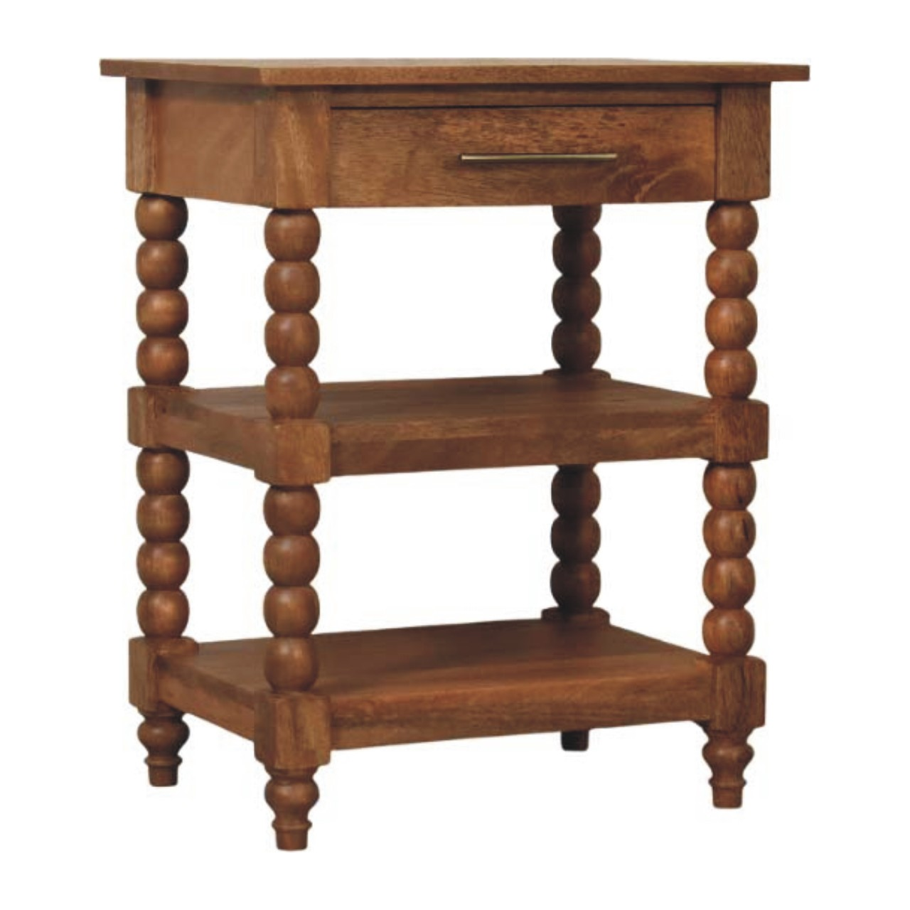 Artisan Furniture Solid Wood Barley Twist Side Table, Drawer And 2 Open Slots, Beige