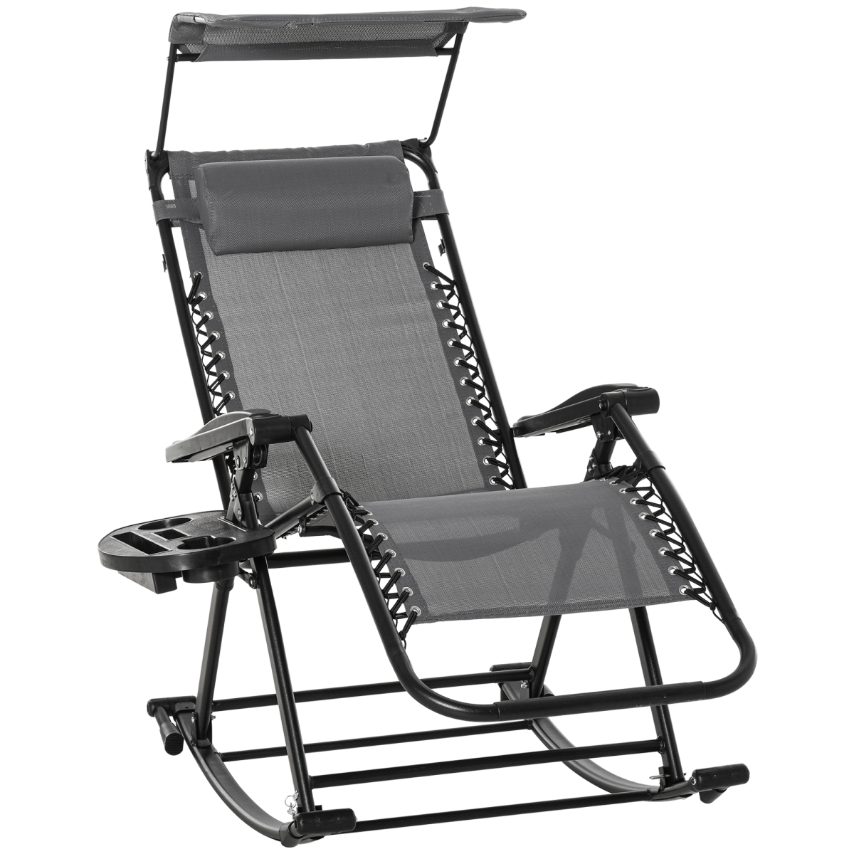 Folding Recliner Chair Outdoor Lounge Rocker Zero-Gravity Seat, Grey