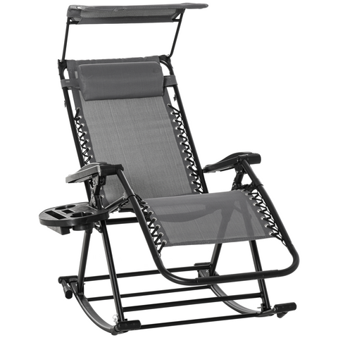 Folding Recliner Chair Outdoor Lounge Rocker Zero-Gravity Seat, Grey