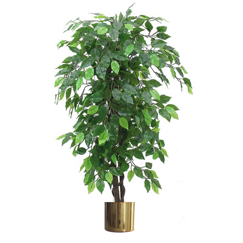 120cm Artificial Ficus Tree / Plant - Large Bushy Shape Gold Metal Planter