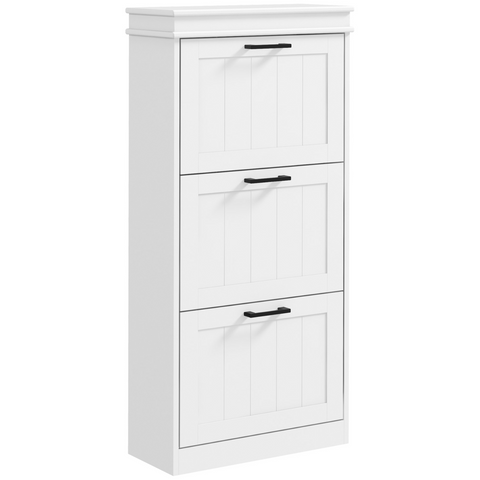 HOMCOM Slim Shoe Storage Cabinet with 3 Flip Drawers for Entryway, White