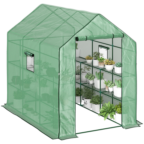 Outsunny Walk-in Outdoor Green House with Door and Mesh Windows, Green