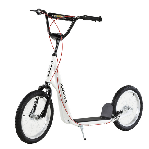 HOMCOM 90-96cm Kids Kick Scooter Adjustable Handlebar Inflatable Wheels White