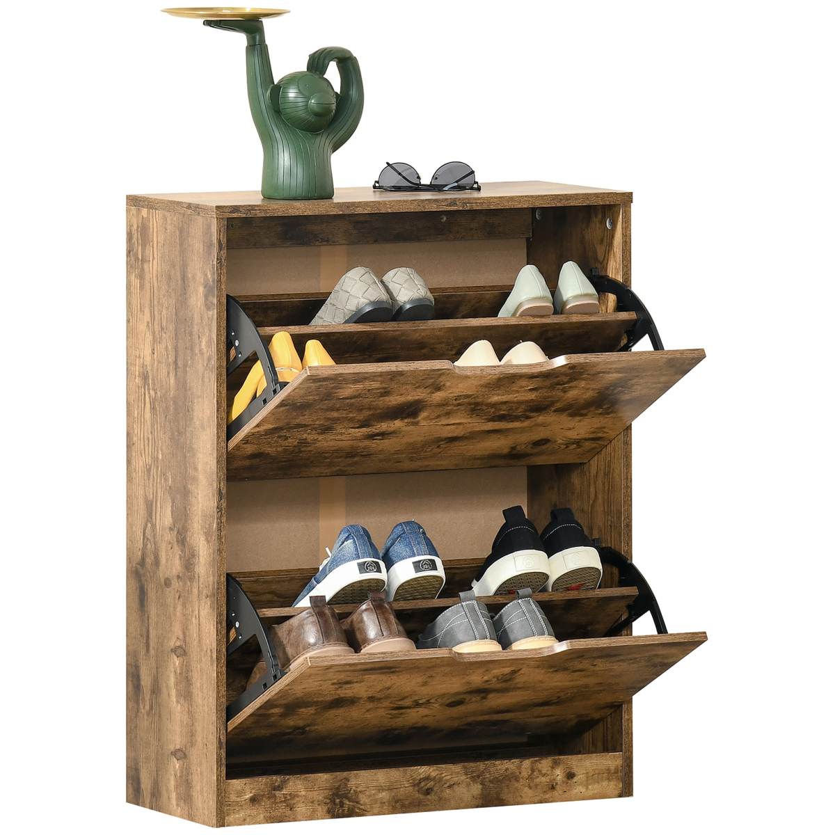 2 Drawer Shoe Cabinet Industrial Shoe Cupboard  Flip Doors for Hallway