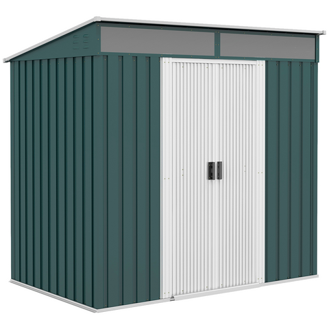 Outsunny 6.5x4FT Garden Shed with Foundation Lockable Metal Tool Shed Green