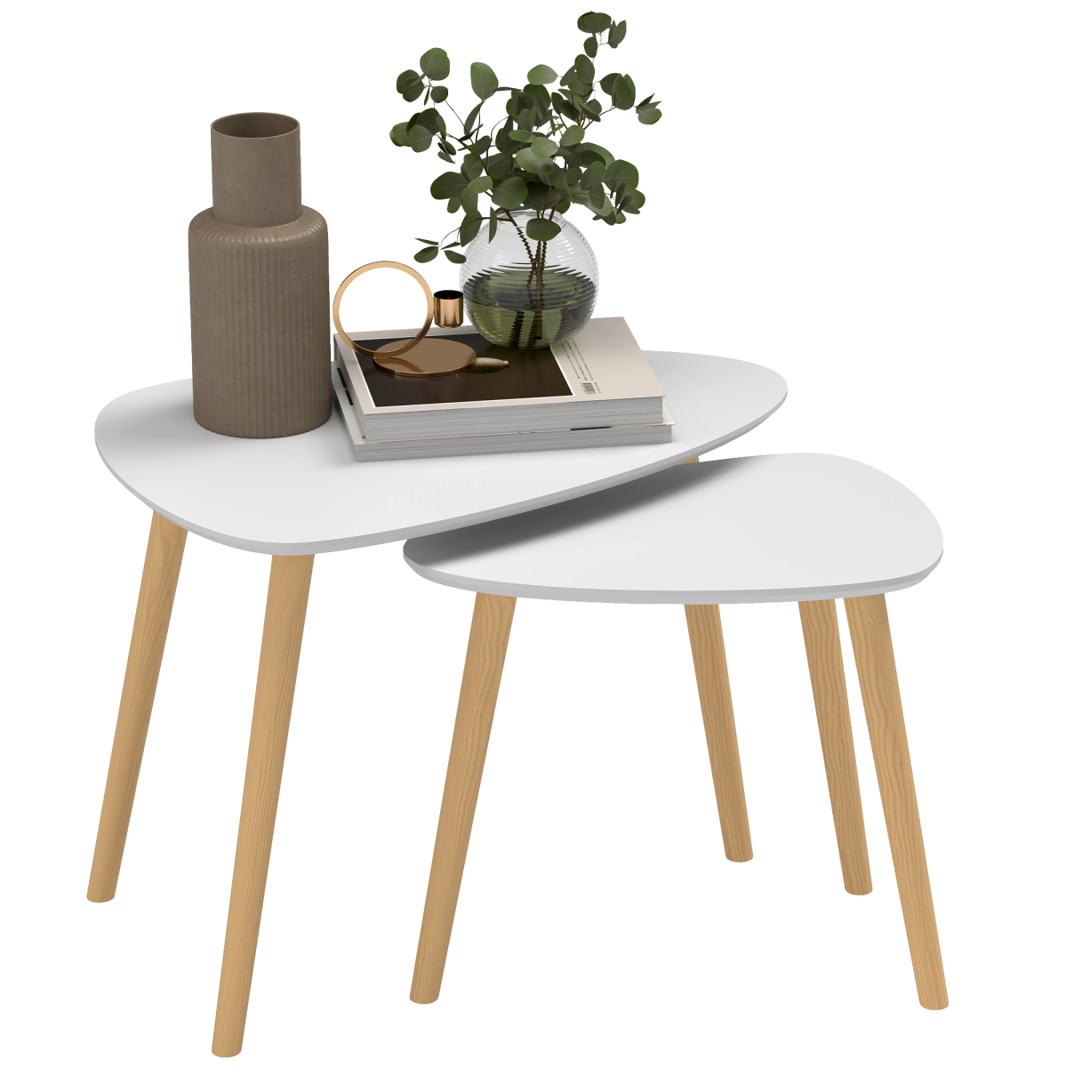 HOMCOM Side Table Set of 2, Modern End Coffee Bedside Tables Grey Natural