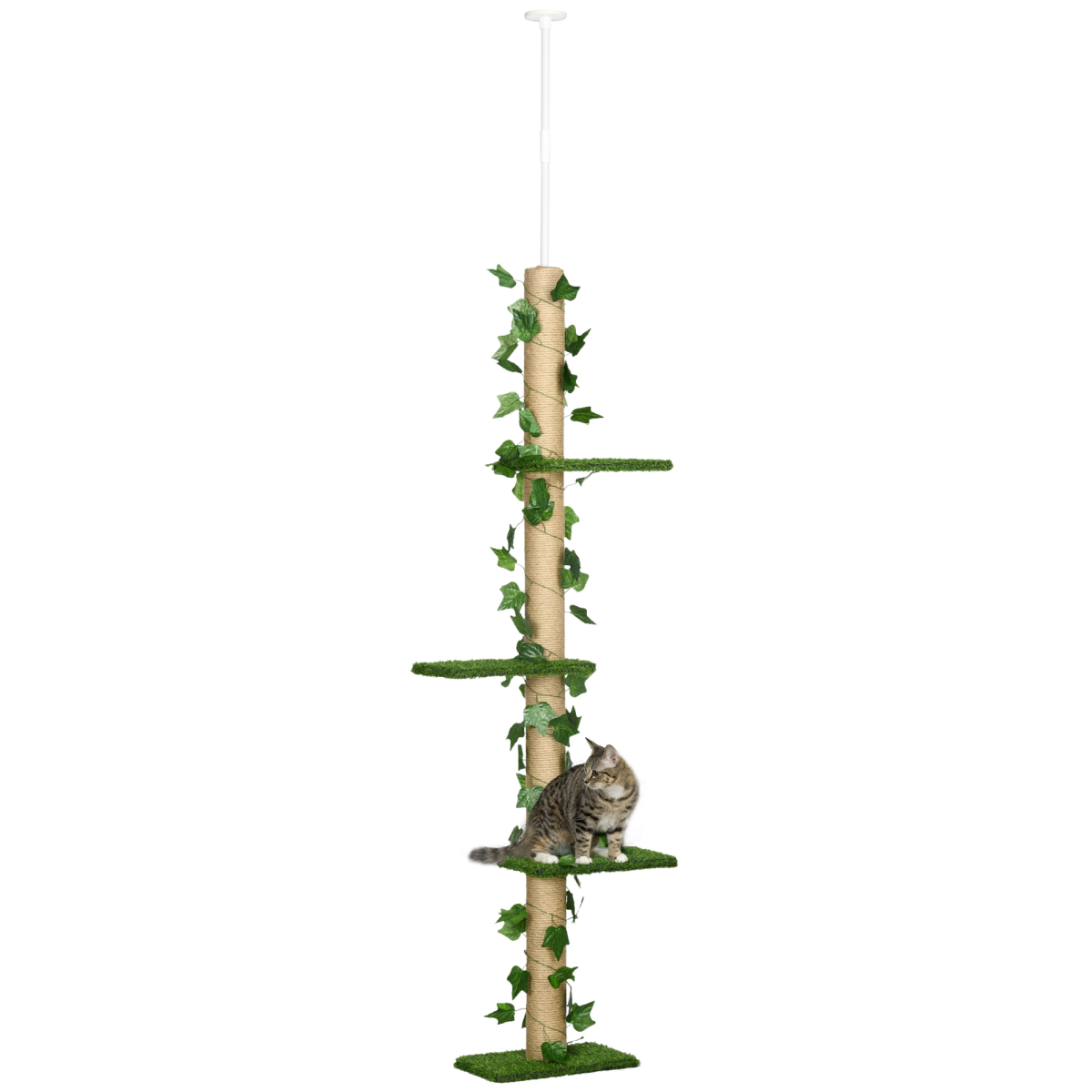 242cm Adjustable Floor-To-Ceiling Cat Tree w/ Anti-Slip Kit - Green
