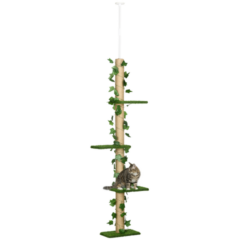 242cm Adjustable Floor-To-Ceiling Cat Tree w/ Anti-Slip Kit - Green