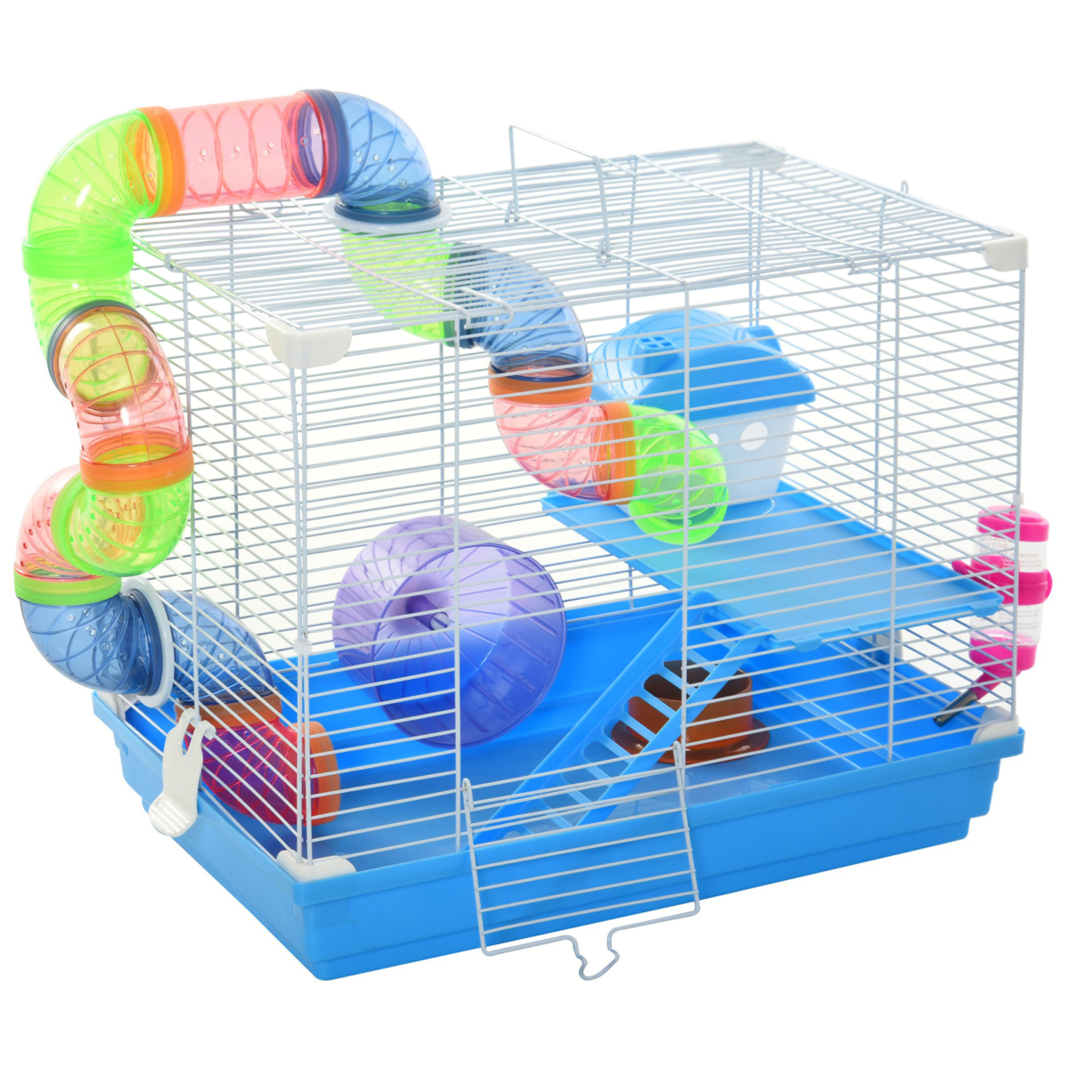 Hamster Cage Carrier Small Animal House w/ Exercise Wheels Tunnel Tube Pawhut