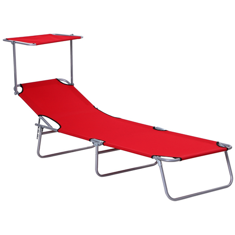 Outsunny Folding Chair Sun Lounger w/ Sunshade Garden Recliner Hammock Red