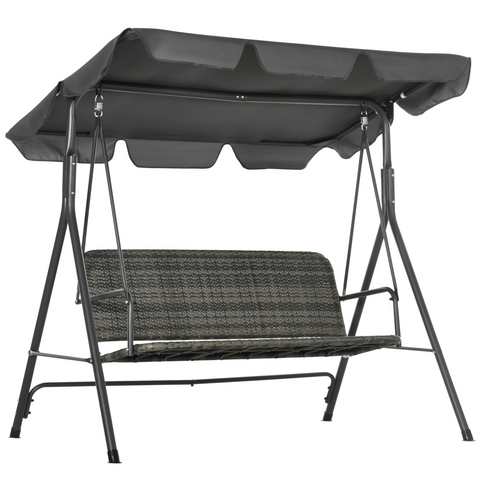 Outsunny 3-person Rattan Swing Chair, Hanging Bench w/ Stand, Adjustable Canopy