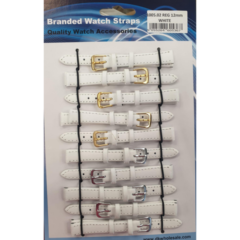 Leather White Watch Straps Pk10 size 12mm 1005.02