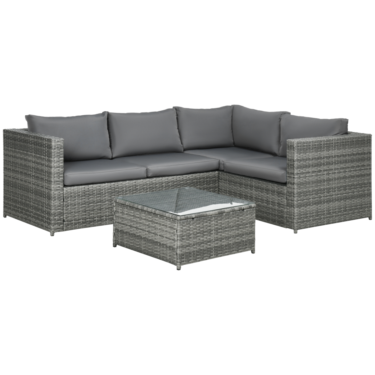 Outsunny 3Pcs Rattan Corner Sofa Set Coffee Table Garden Furniture w/ Cushion