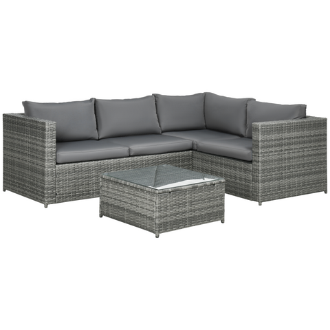 Outsunny 3Pcs Rattan Corner Sofa Set Coffee Table Garden Furniture w/ Cushion