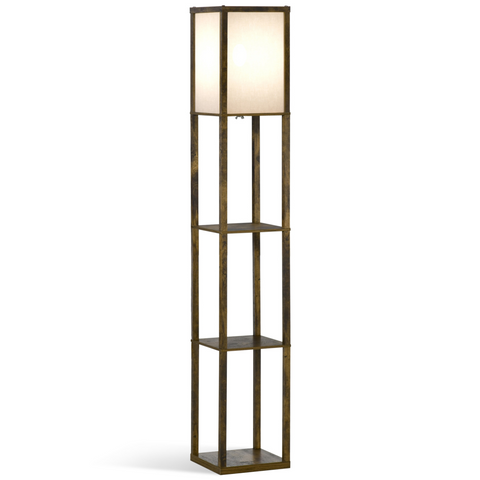 4-Tier Floor Lamp, Floor Light with Storage Shelf, Brown 3-Tier
