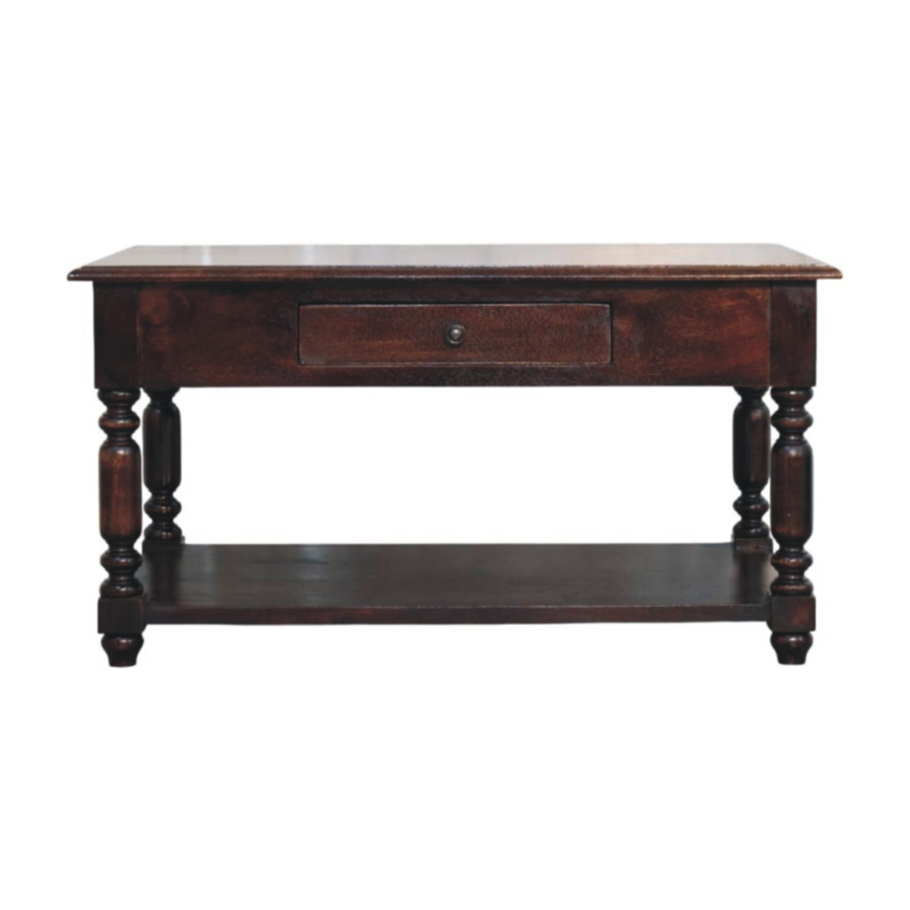 Artisan Furniture Solid Wood Turned Legs Cherry Console Table, 2 Drawers & 1 Open Slot, Dark Brown