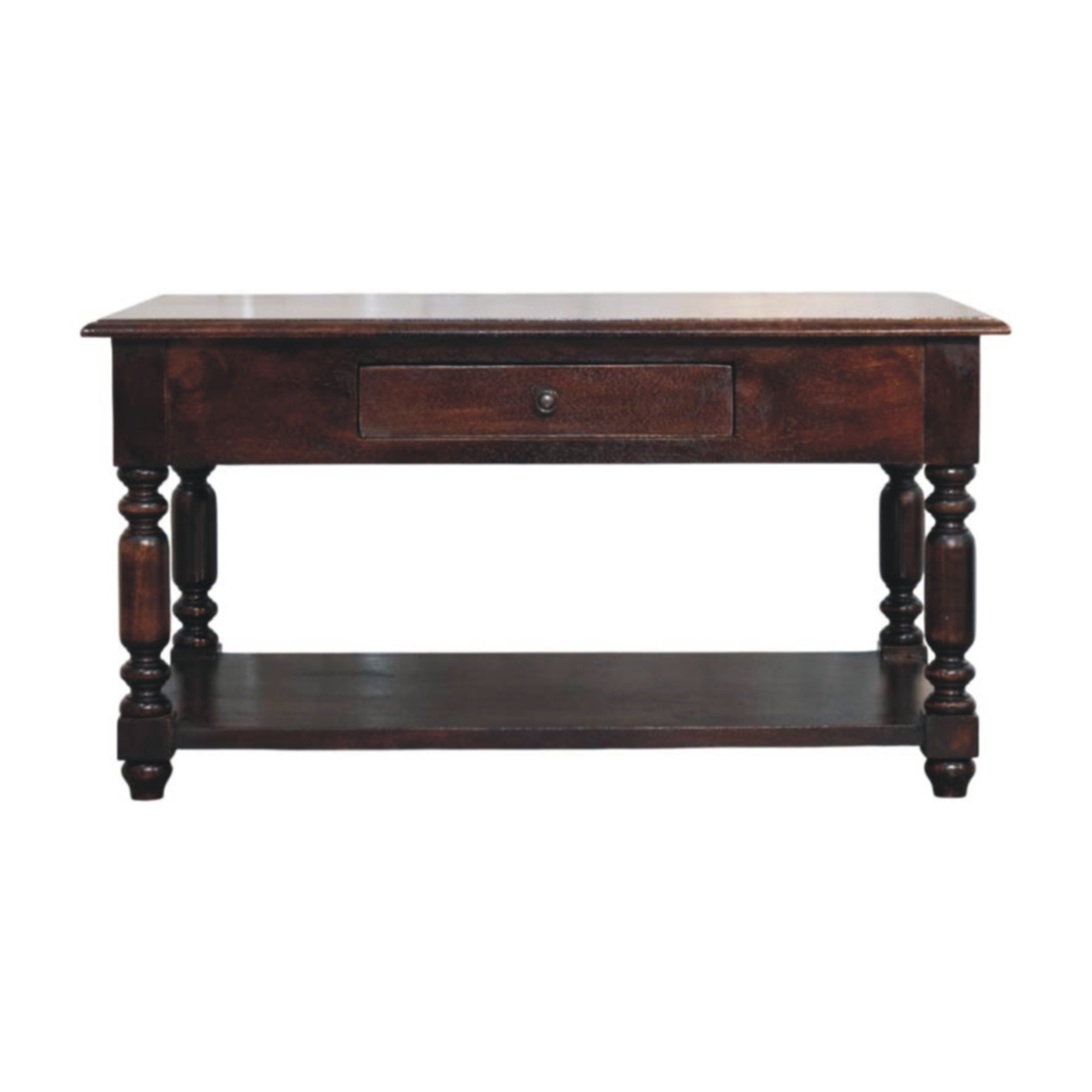 Artisan Furniture Solid Wood Turned Legs Cherry Console Table, 2 Drawers & 1 Open Slot, Dark Brown