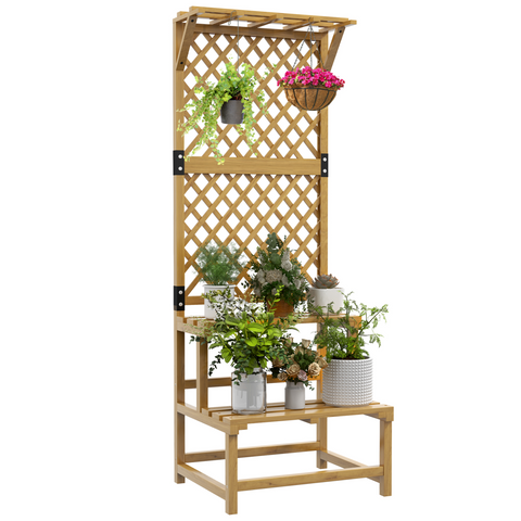 Outsunny Wooden Plant Stand with Trellis for Climbing Plants, Yellow