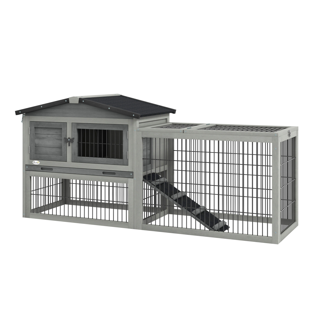 Pawhut Rabbit Hutch Pet House Outdoor Run Design w/ Water-Resistant Paint Ramp