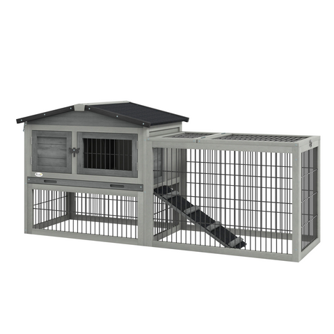 Pawhut Rabbit Hutch Pet House Outdoor Run Design w/ Water-Resistant Paint Ramp
