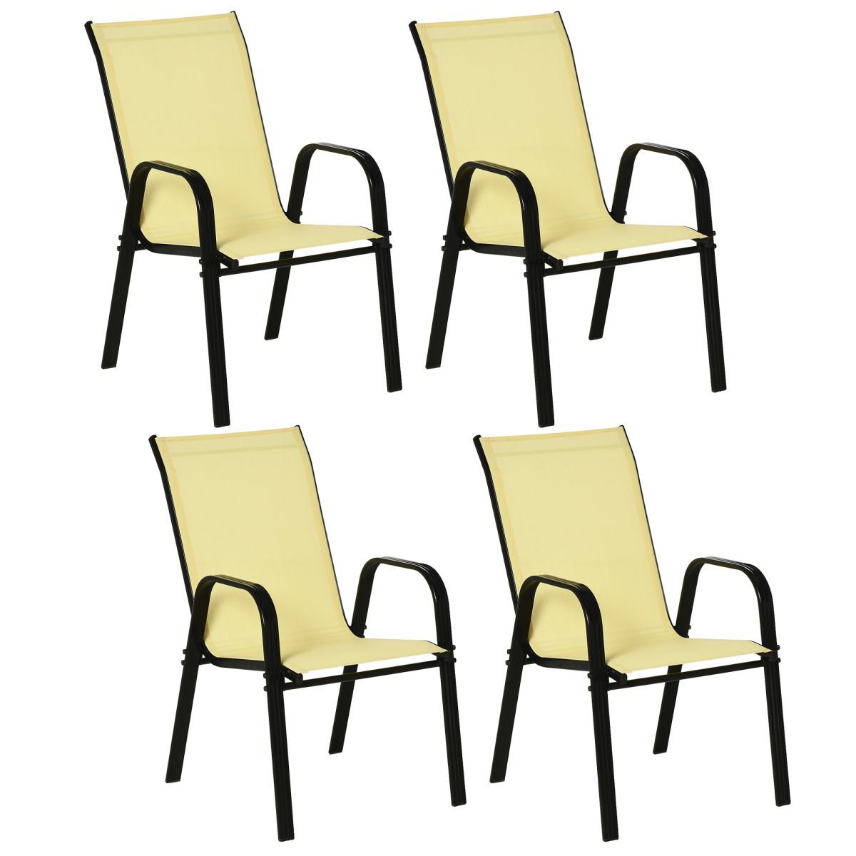 Set of 4 Garden Dining Chair Set Outdoor w/ High Back Armrest Beige Outsunny