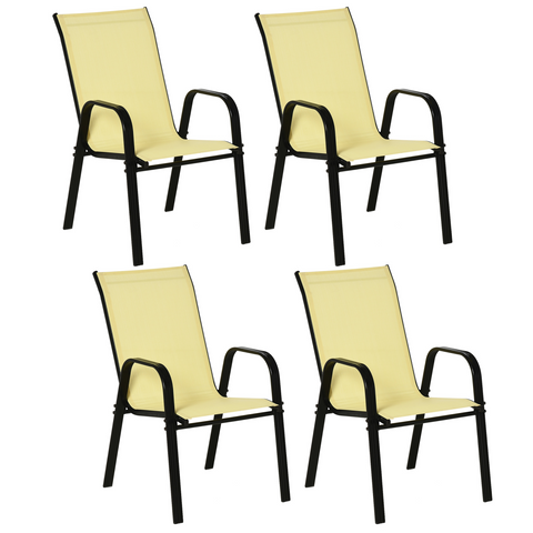 Set of 4 Garden Dining Chair Set Outdoor w/ High Back Armrest Beige Outsunny