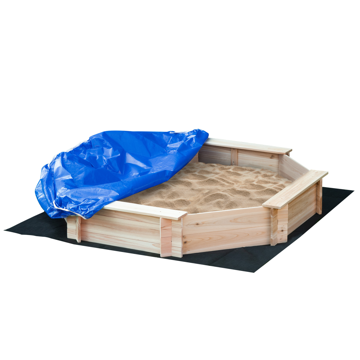 Kids Wooden Sand Pit Children Sandbox with Cover Outdoor Playset Outsunny