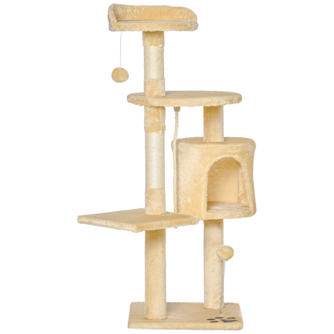 Cat Tree Activity Centre Scratching Post With Toys 4-tier Beige 114cm Pawhut