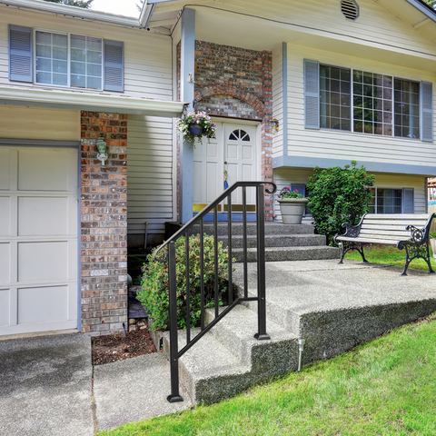 [Same Code：55022277  82359152]Artisasset Matte Black Outdoor 2-Step Iron Handrail