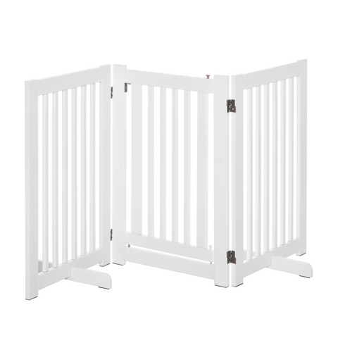 MDF Dog Gate Step over Panel Fence Expandable Folding w/Latch Support Feet White