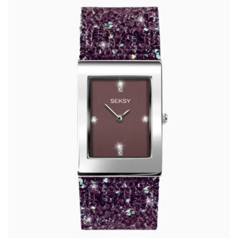 Sekonda Seksy Ladies Bling Rectangular Purple Dial & Purple stone Stainless Steel Bracelet Strap Watch