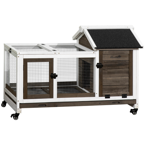 Rabbit Hutch Guinea Pig Cage with Slide-out Tray Wheels for Outdoor & Indoor