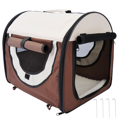 Folding Fabric Soft Pet Crate Dog Cat Travel Carrier Cage Kennel House Brown