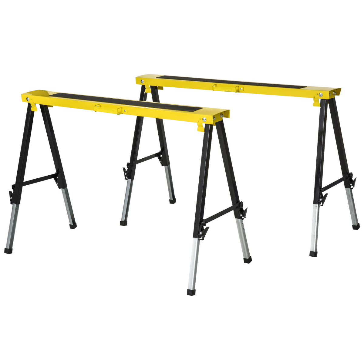 Set of 2 Folding Saw Horses Steel Frame  Anti-Slip Platform Handle DIY Durhand
