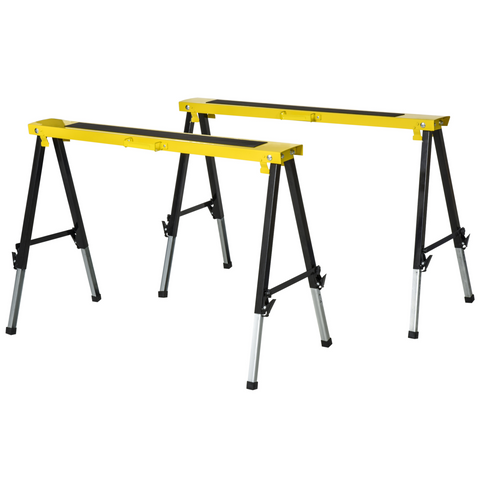 Set of 2 Folding Saw Horses Steel Frame  Anti-Slip Platform Handle DIY Durhand