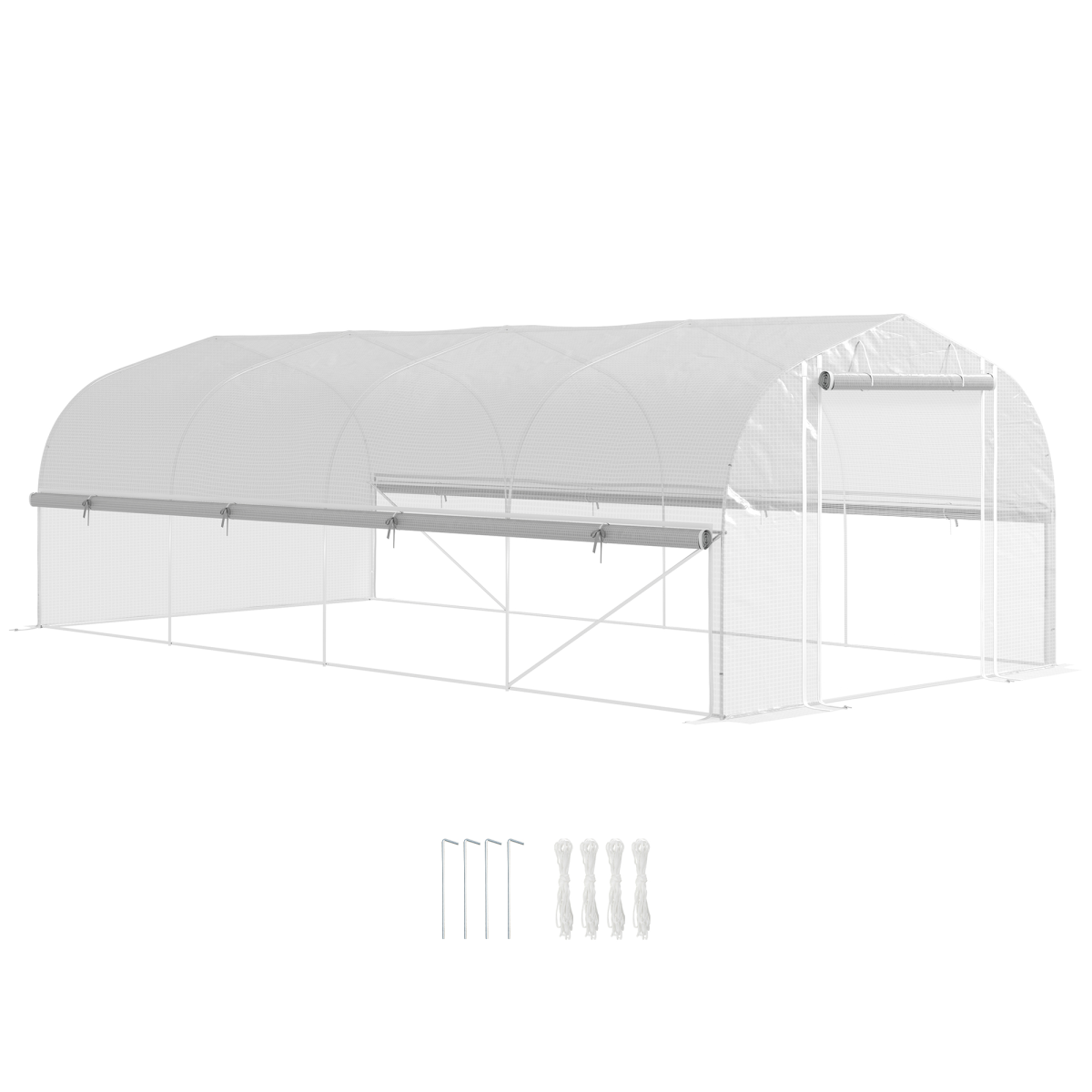 Outsunny Polytunnel Greenhouse W/ Roll-up Sidewalls, Mesh Door, 6 x 3 x 2m